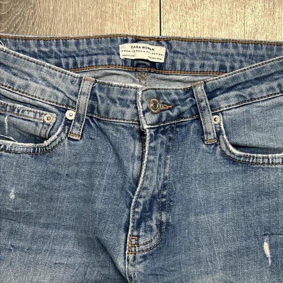 ZARA Women's Slim Boyfriend crop Jeans with Embroidery(Blue, US 4, EUR 36) - Picture 8 of 11